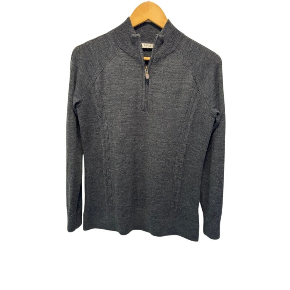 Orvis quarter zip merino wool sweater gray golf preppy long sleeved mens sz M